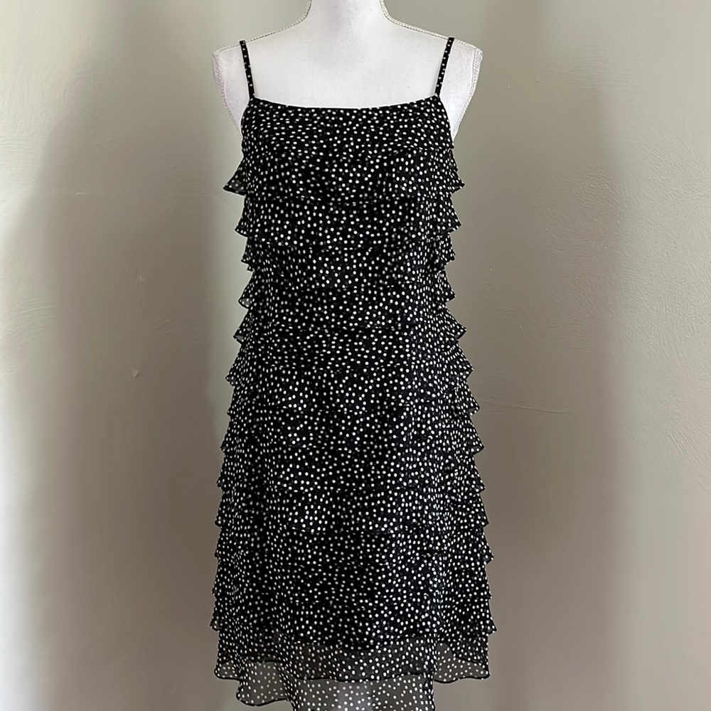 VTG TALBOTS 100% Silk Polka Dot Ruffle Tiered Dress